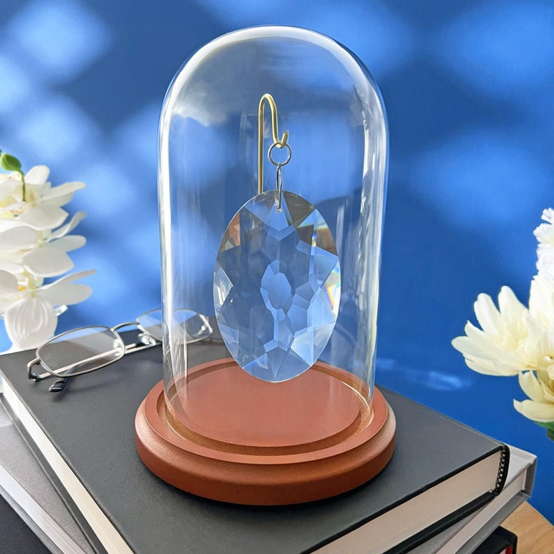 Plymor 4" x 7" Watch/Ornament Glass Display Dome Cloche (Walnut MDF Base & Brass Wire) - Image 3